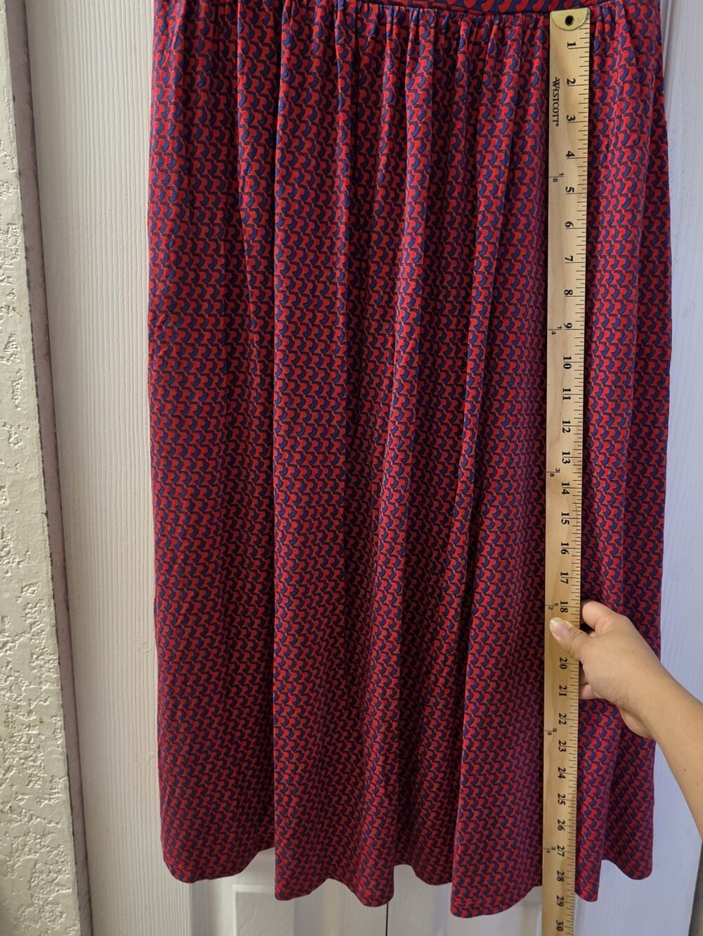 Boden Thea Sleeveless Red And Blue Patterned Midi Dress - Picture 8 of 8